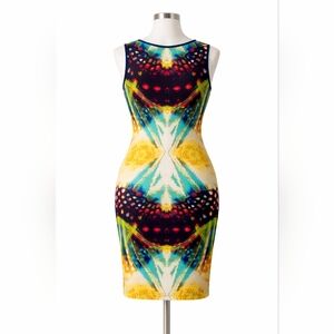 XOXO Multicolor Sleeveless Bodycon Midi Dress - Yellow/Blue/Black